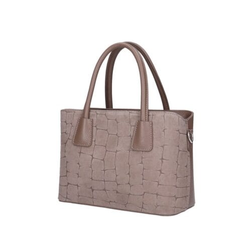 Leren Handtas Adelaide Croco donkertaupe Dollaro-leer met suède krokodillenprint leren handvaten chique tassen kopen bestellen dames zij