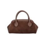 Suede Handtas Isadora bruin bruine leren details schoudertassen generfd leer drukknoopsluiting knipsluiting tassen kopen bestellen uniek