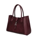 Leren Suede Handtas Manola bordeaux ruime suede tas met leren details zilver beslag uniek slot chique damestassen kopen