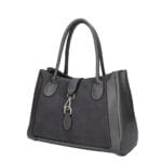 Leren Suede Handtas Manola donkergrijs grijze ruime suede tas met leren details zilver beslag uniek slot chique damestassen kopen