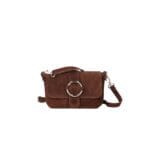 Suede Schoudertas Allison bruin bruine schoudertassen tassen gouden ring detail leer kopen bestellen