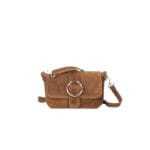 Suede Schoudertas Allison cognac schoudertassen tassen gouden ring detail leer kopen bestellen