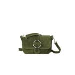 Suede Schoudertas Allison olijfgroen olijfgroene schoudertassen tassen gouden ring detail leer kopen bestellen