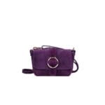 Suede Schoudertas Allison paars paarse schoudertassen tassen gouden ring detail leer kopen bestellen