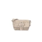 Suede Schoudertas Allison taupe schoudertassen tassen gouden ring detail leer kopen bestellen