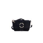 Suede Schoudertas Allison zwart zwarte schoudertassen tassen gouden ring detail leer kopen bestellen