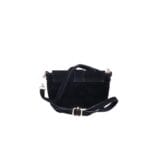 Suede Schoudertas Allison zwart zwarte schoudertassen tassen gouden ring detail leer kopen bestellen achterkant