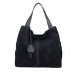 Suede Schoudertas Enjy zwart zwarte suede schoudertas leren hengsel chique luxe suede leer tassen dames kopen bestellen italiaans