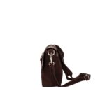 Suede Schoudertas Gabriella Leopard donkerbruin donkerbruine suede leer schoudertassen leopard flap gouden ring details kopen bestellen zijkant
