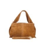 Suede Schoudertas Laila Cognac dames schoudertassen leer suede trendy kopen bestellen achterkant