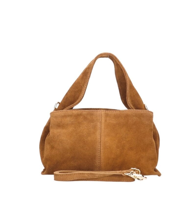 Suede Schoudertas Laila Cognac dames schoudertassen leer suede trendy kopen bestellen achterkant