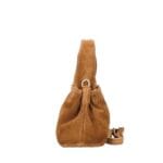 Suede Schoudertas Laila Cognac dames schoudertassen leer suede trendy kopen bestellen zijkant