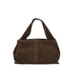 Suede Schoudertas Laila donkerbruin bruine dames schoudertassen leer suede trendy kopen bestellen