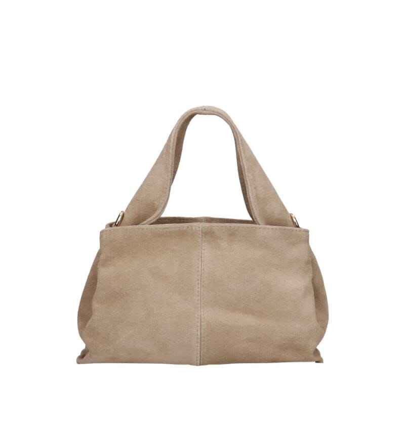 Suede Schoudertas Laila taupe dames schoudertassen leer suede trendy kopen bestellen