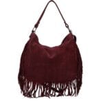 Suede Schoudertas Quinn Fringe bordeaux ruime zacht leer suede schoudertassen met franjes italiaans kopen bestellen
