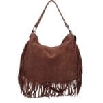 Suede Schoudertas Quinn Fringe bruin bruine ruime zacht leer suede schoudertassen met franjes italiaans kopen bestellen