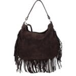 Suede Schoudertas Quinn Fringe donkerbruin bruine ruime zacht leer suede schoudertassen met franjes italiaans kopen bestellen