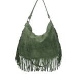 Suede Schoudertas Quinn Fringe olijfgroen groene ruime zacht leer suede schoudertassen met franjes italiaans kopen bestellen