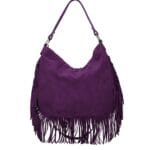 Suede Schoudertas Quinn Fringe paars paarse ruime zacht leer suede schoudertassen met franjes italiaans kopen bestellen