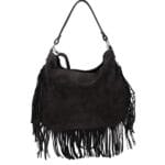 Suede Schoudertas Quinn Fringe zwart zwarte ruime zacht leer suede schoudertassen met franjes italiaans kopen bestellen