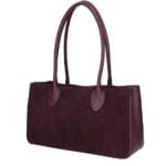 Suede handtas Sara bordeaux bordeauxrood suede dames tas leren hengsels en zijkanten ruim trendy fashionbags italiaans suede kopen