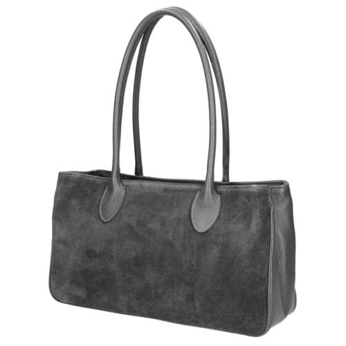 Suede handtas Sara donkergrijs donkergrijze suede dames tas leren hengsels en zijkanten ruim trendy fashionbags italiaans suede kopen