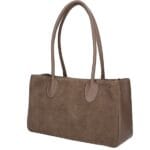 Suede handtas Sara donkertaupe suede dames tas leren hengsels en zijkanten ruim trendy fashionbags italiaans suede kopen