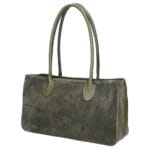 Suede handtas Sara olijfgroen olijfgoene suede dames tas leren hengsels en zijkanten ruim trendy fashionbags italiaans suede kopen