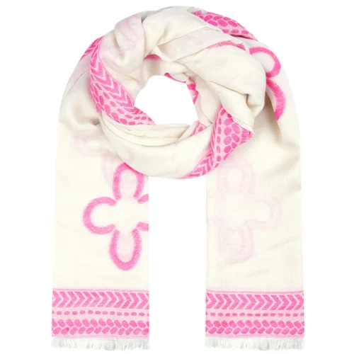 Wintersjaal Flowers Witte Sjaal Fuchsia Flowers lange dames sjaals print bloemen boho prints yehwang kopen bestellen