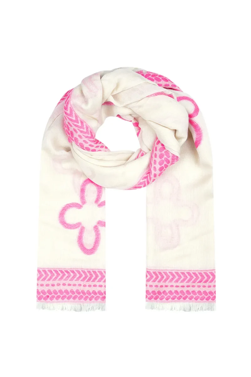 Wintersjaal Flowers Witte Sjaal Fuchsia Flowers lange dames sjaals print bloemen boho prints yehwang kopen bestellen