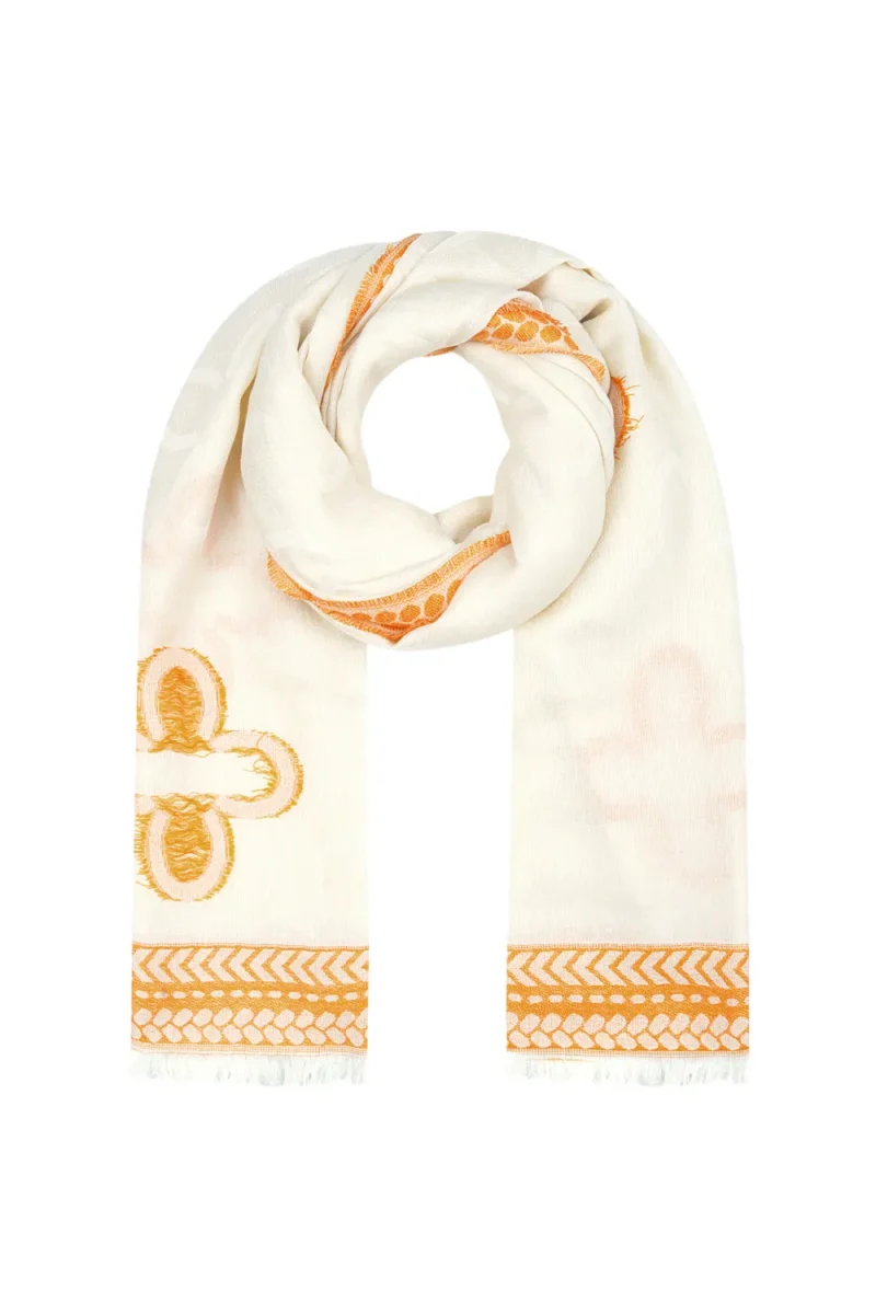 Wintersjaal Flowers Witte Sjaal oranje Flowers lange dames sjaals print bloemen boho prints yehwang kopen bestellen