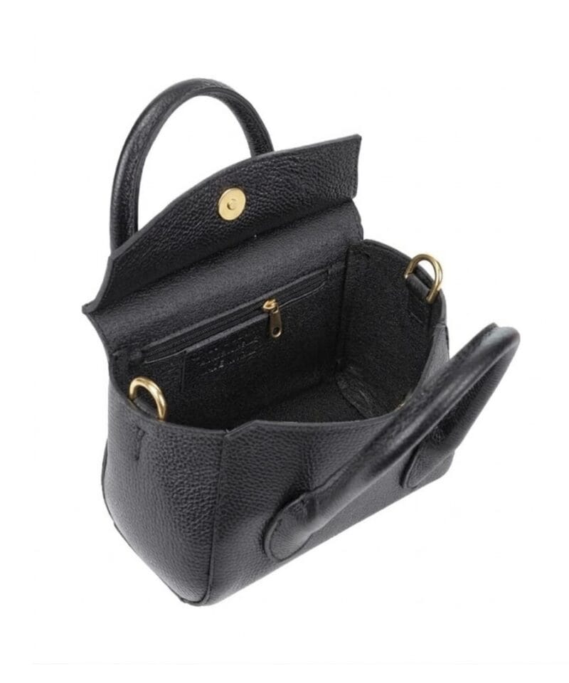 Zwarte Leren Handtas Betsy zwart kleine handtassen flap sluiting extra hengsel stevig leer kopen bestellen binnenkant