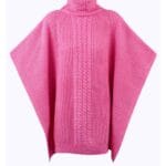 fuchsia Kabel Gebreide Poncho Trui Truien Hoge col kraag warme trendy dames ponchos lang sjaals omslagdoeken kopen bestellen yehwang
