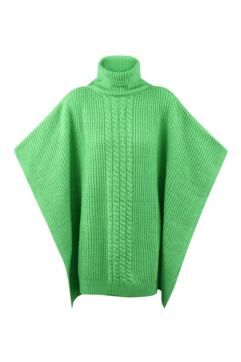 groen Kabel Gebreide Poncho Trui Truien Hoge col kraag groene warme trendy dames ponchos lang sjaals omslagdoeken kopen bestellen yehwang
