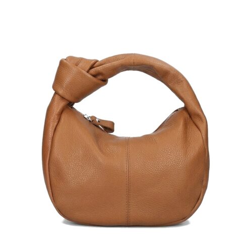 Cognac Leren Handtas Knoop detail trendy handtassen kort hengsel italiaans zacht leder kopen bestellen knot detail