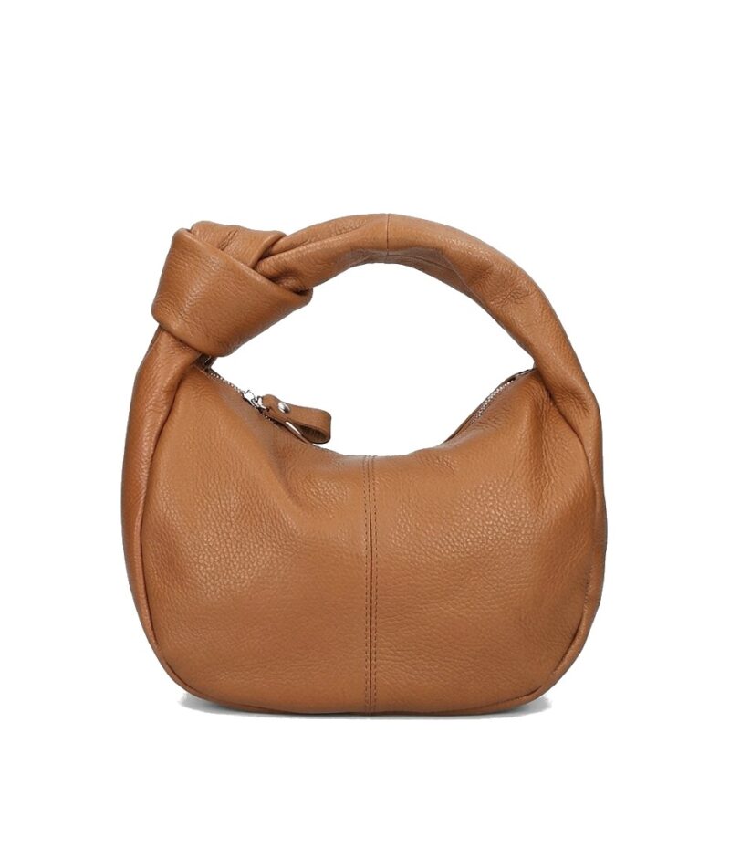Cognac Leren Handtas Knoop detail trendy handtassen kort hengsel italiaans zacht leder kopen bestellen knot detail