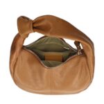 Cognac Leren Handtas Knoop detail trendy handtassen kort hengsel italiaans zacht leder kopen bestellen knot detail open