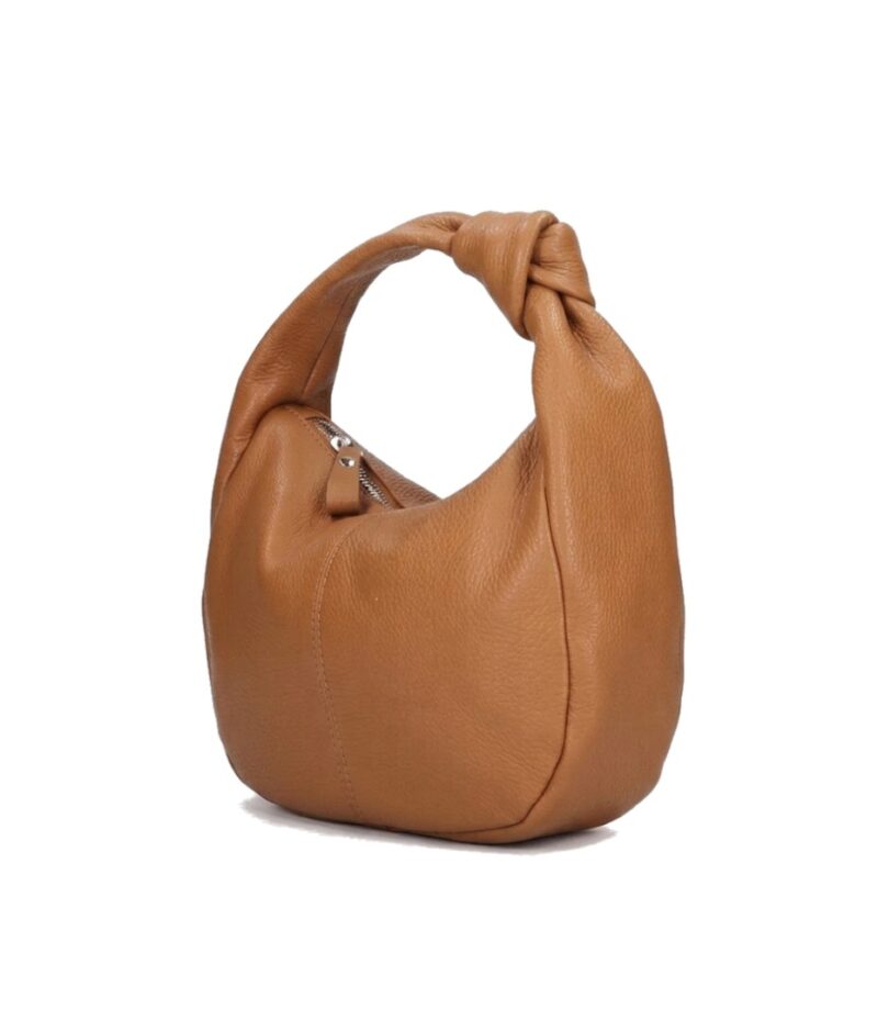 Cognac Leren Handtas Knoop detail trendy handtassen kort hengsel italiaans zacht leder kopen bestellen knot detail zij