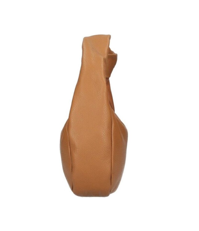 Cognac Leren Handtas Knoop detail trendy handtassen kort hengsel italiaans zacht leder kopen bestellen knot detail zijkant