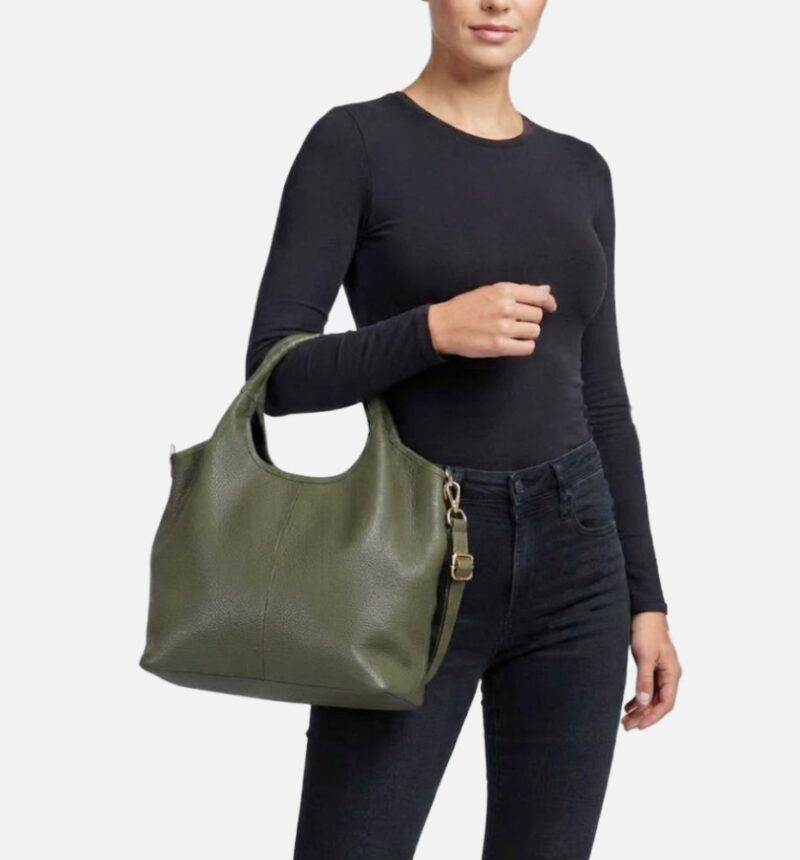 Leren Handtas Amelia olijfgroen olijfgroene leren schoudertas dames tassen ruim zacht soepel leder italiaans kopen bestellen model