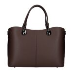 Leren Handtas Clementine donkerbruin donkerbruine ruime generfd leer donker zilver beslag chique trendy ruime tassen kopen bestellen