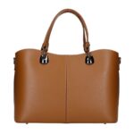 Leren Handtas Clementine donkercognac cognac ruime generfd leer donker zilver beslag chique trendy ruime tassen kopen bestellen