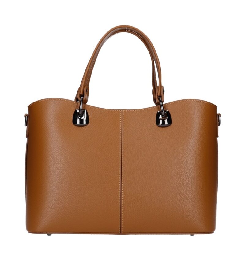 Leren Handtas Clementine donkercognac cognac ruime generfd leer donker zilver beslag chique trendy ruime tassen kopen bestellen