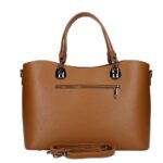 Leren Handtas Clementine donkercognac cognac ruime generfd leer donker zilver beslag chique trendy ruime tassen kopen bestellen achterkant