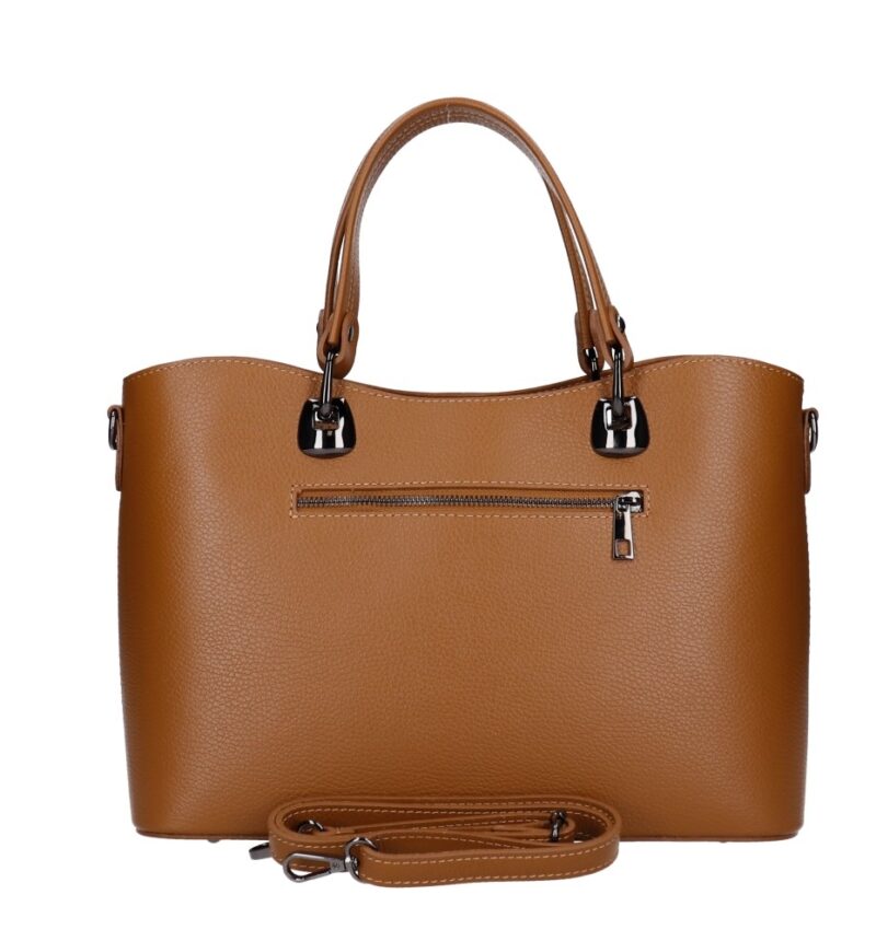 Leren Handtas Clementine donkercognac cognac ruime generfd leer donker zilver beslag chique trendy ruime tassen kopen bestellen achterkant