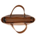 Leren Handtas Clementine donkercognac cognac ruime generfd leer donker zilver beslag chique trendy ruime tassen kopen bestellen bovenkant
