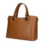 Leren Handtas Clementine donkercognac cognac ruime generfd leer donker zilver beslag chique trendy ruime tassen kopen bestellen zij