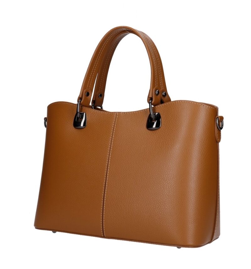 Leren Handtas Clementine donkercognac cognac ruime generfd leer donker zilver beslag chique trendy ruime tassen kopen bestellen zij