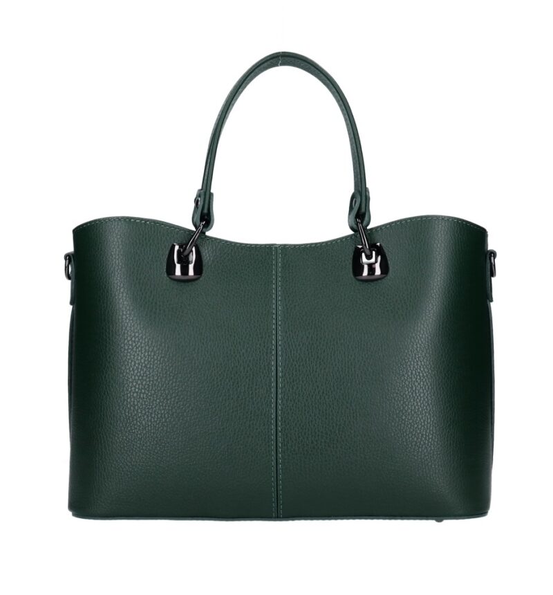 Leren Handtas Clementine donkergroen donkergroene ruime generfd leer donker zilver beslag chique trendy ruime tassen kopen bestellen