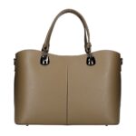 Leren Handtas Clementine donkertaupe ruime generfd leer donker zilver beslag chique trendy ruime tassen kopen bestellen